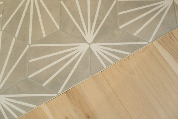 Wood and hexagon tile floor